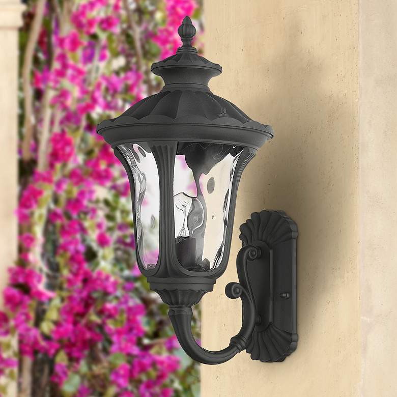Image 1 Livex Oxford 19" High Textured Black Upward Lantern Outdoor Wall Light