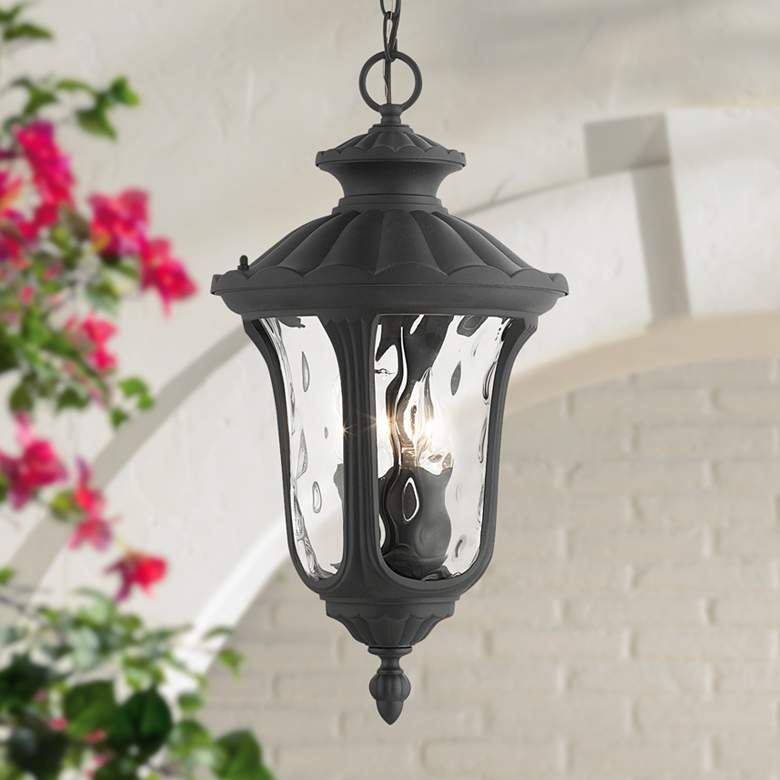 Image 1 Livex Oxford 20 1/2" High Textured Black Lantern Outdoor Hanging Light