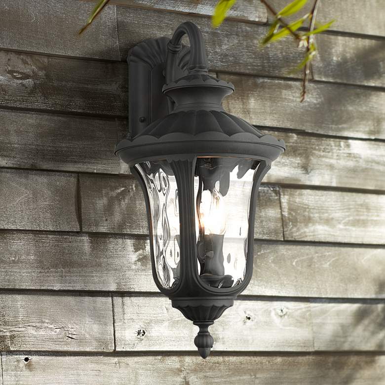 Image 1 Livex Oxford 22 1/2" High Black Downward Lantern Outdoor Wall Light