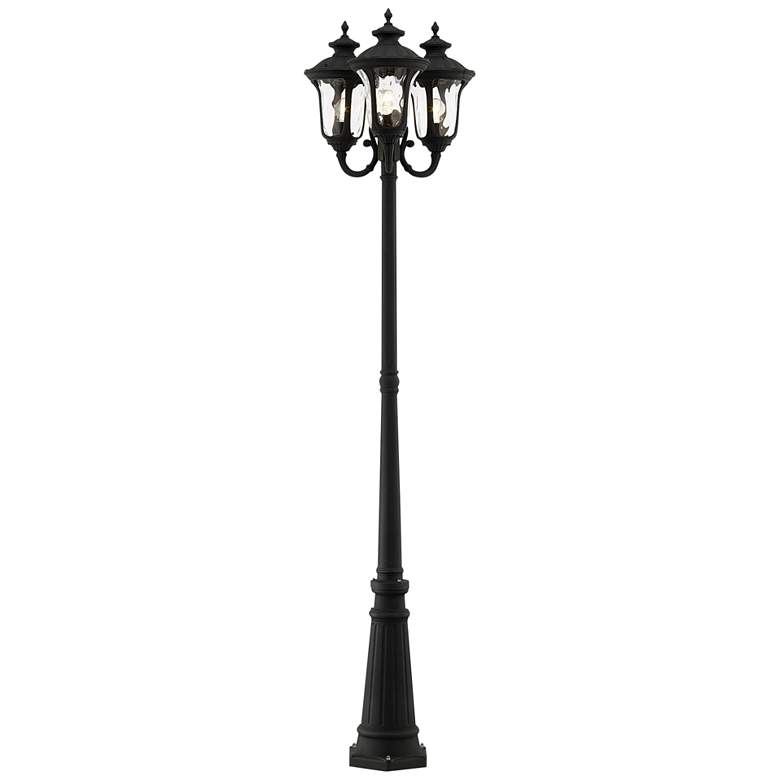 Image 1 Livex Oxford 87" High Textured Black 3-Lantern Outdoor Post Light