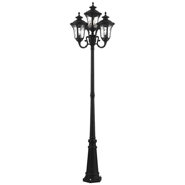 Image 1 Livex Oxford 93" High Textured Black 4-Lantern Outdoor Post Light