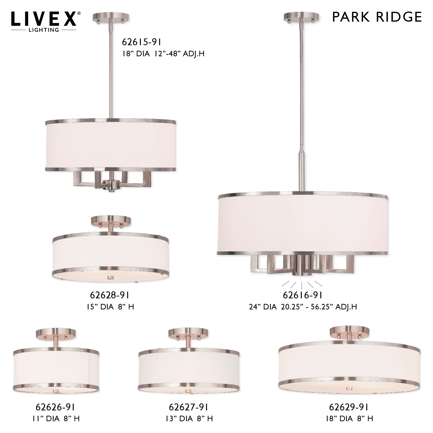 Livex Park Ridge 24" Brushed Nickel Pendant with Downlight