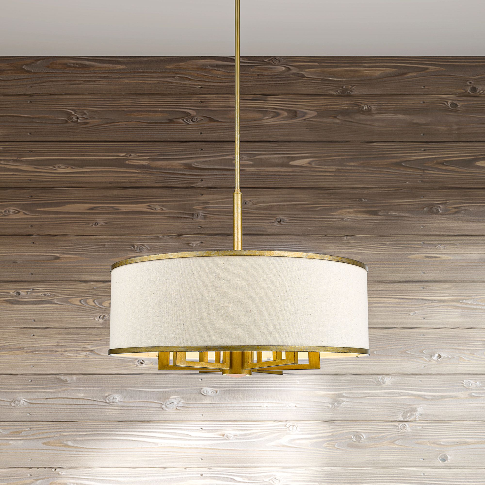 Livex Park Ridge 24" Wide Antique Gold Leaf Drum Chandelier