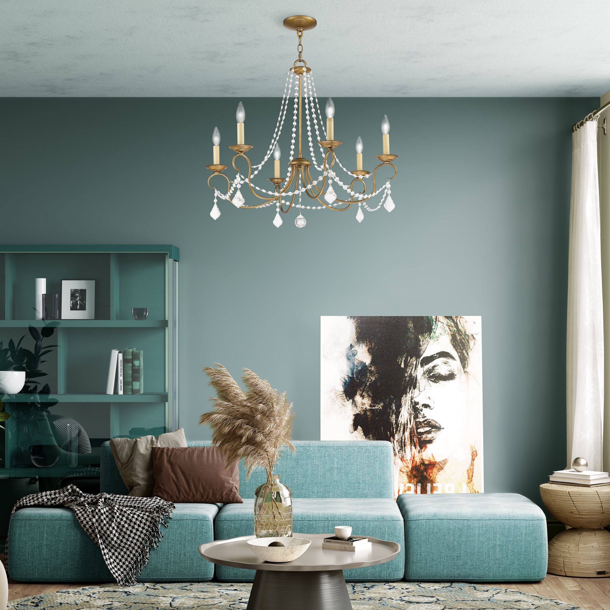 Livex Pennington 28"W Antique Gold Leaf 6-Light Chandelier