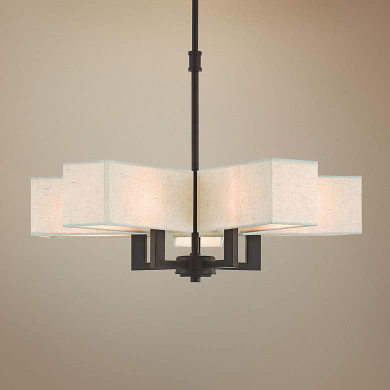 Image 1 Livex Rubix 26" Modern Bronze 5-Light Rectangular Shade Chandelier