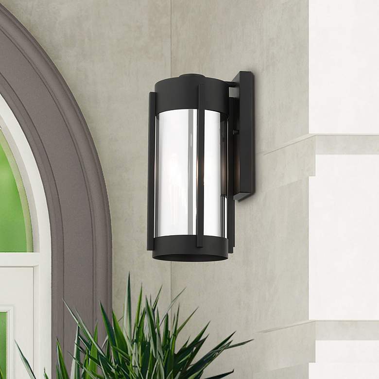Image 1 Livex Sheridan 16" High Black and Nickel Outdoor Wall Light