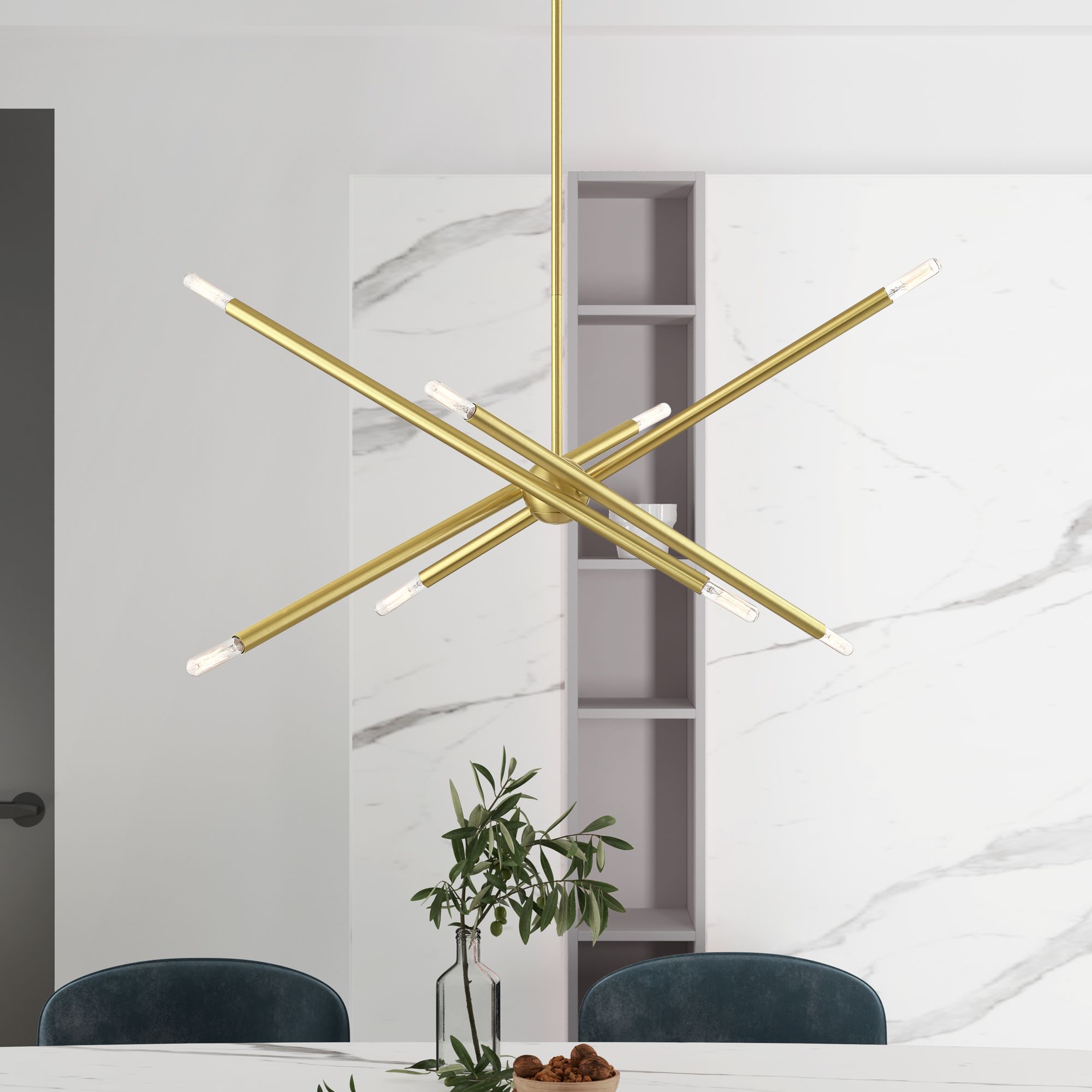 Livex Soho 31 1/2"W Satin Brass 8-Light Linear Chandelier