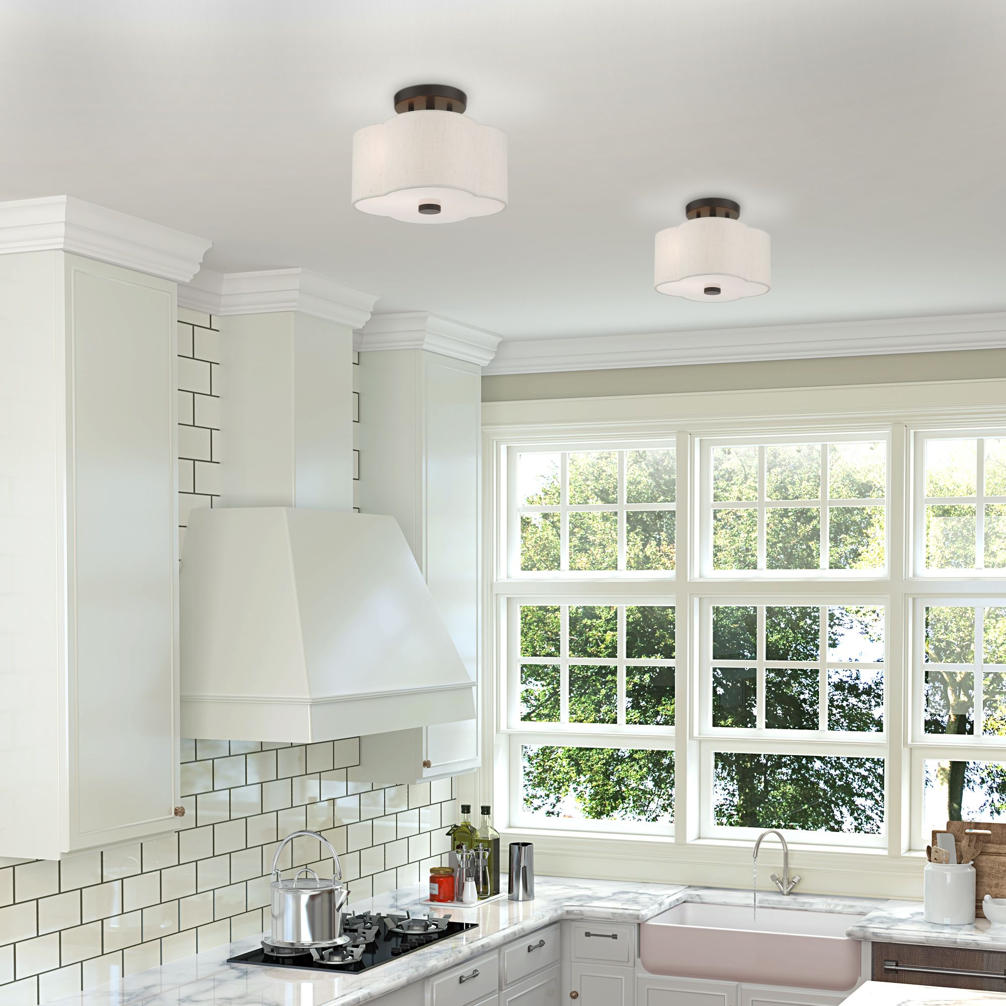 Livex Solstice 11" Wide 2-Light Bronze White Drum Ceiling Light