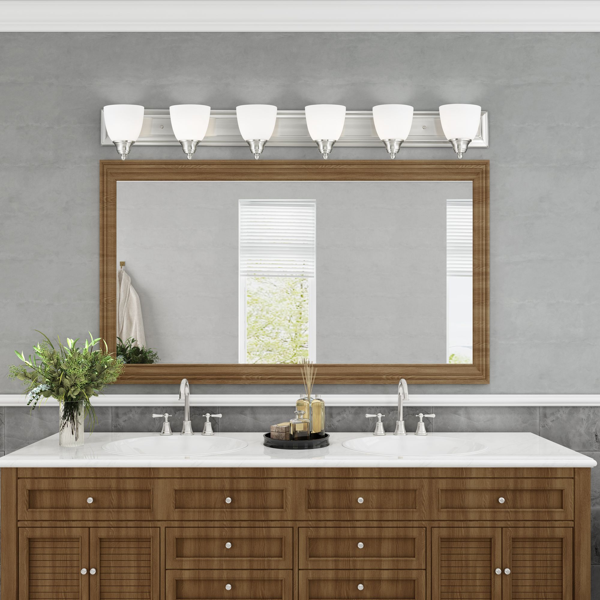 Livex Springfield 48" Wide Brushed Nickel 6-Light Bath Light in scene