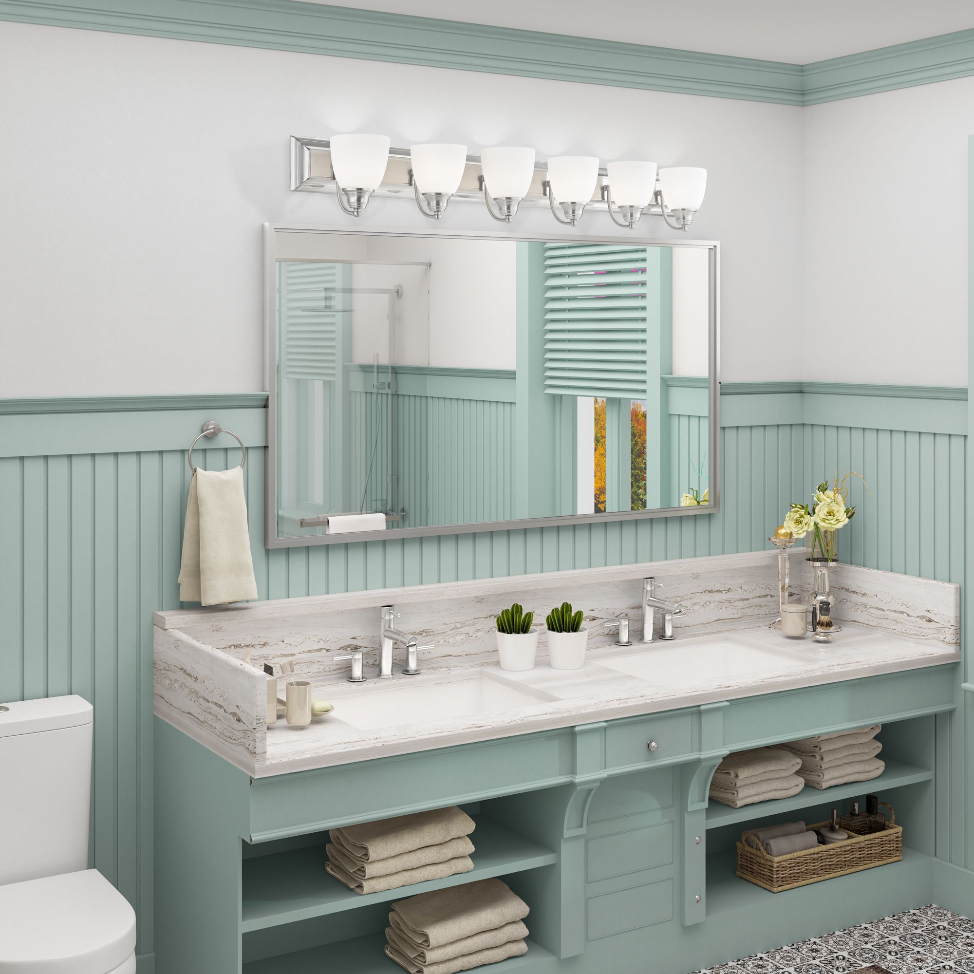 Livex Springfield 48" Wide Brushed Nickel 6-Light Bath Light in scene