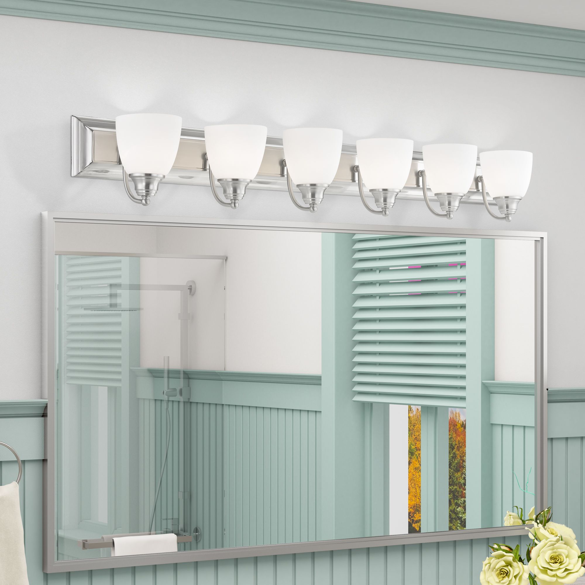 Livex Springfield 48" Wide Brushed Nickel 6-Light Bath Light in scene