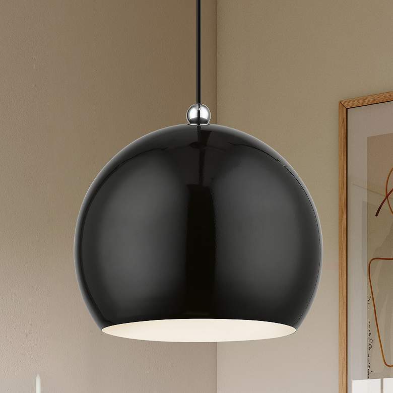 Image 1 Livex Stockton 12" Wide Chrome and Shiny Black Modern Dome Pendant