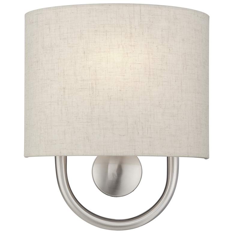 Image 1 Livex Stratton 10 1/2" High Oatmeal Fabric Brushed Nickel ADA Sconce