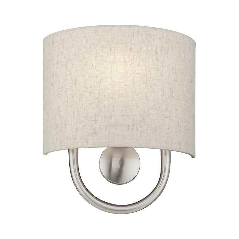 Image 3 Livex Stratton 10 1/2" High Oatmeal Fabric Brushed Nickel ADA Sconce more views