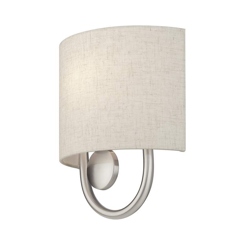 Image 5 Livex Stratton 10 1/2" High Oatmeal Fabric Brushed Nickel ADA Sconce more views