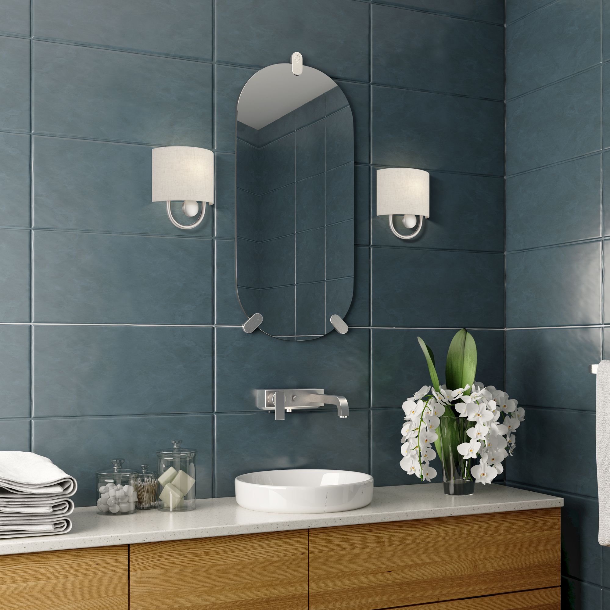 Livex Stratton 10 1/2" High Oatmeal Fabric Brushed Nickel ADA Sconce