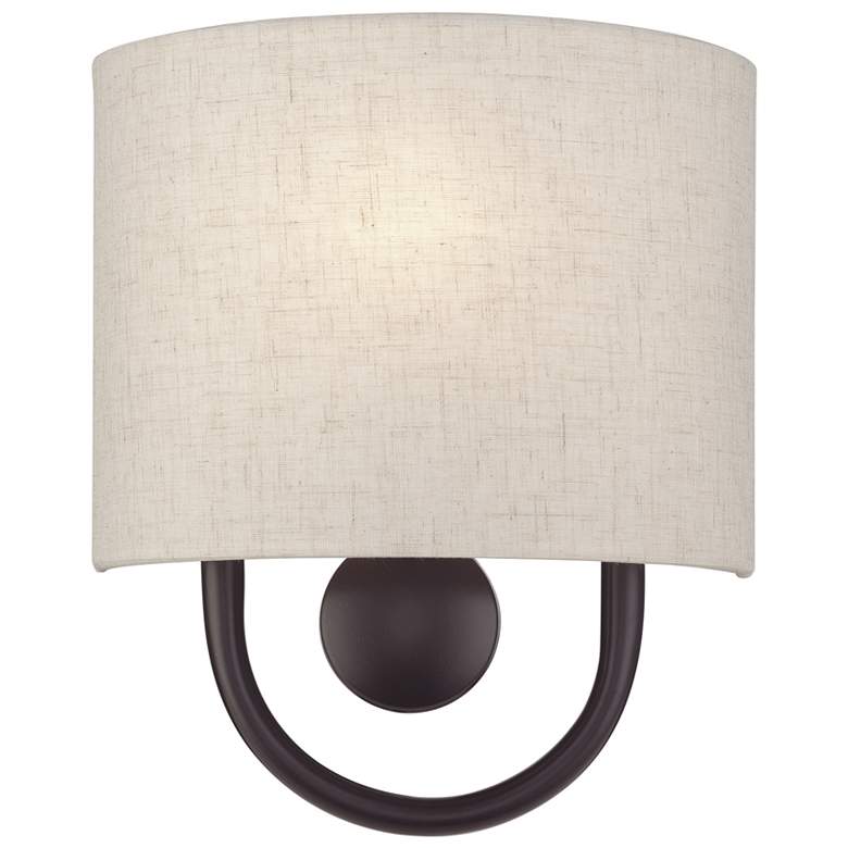 Image 1 Livex Stratton 10 1/2" High Oatmeal Fabric English Bronze ADA Sconce