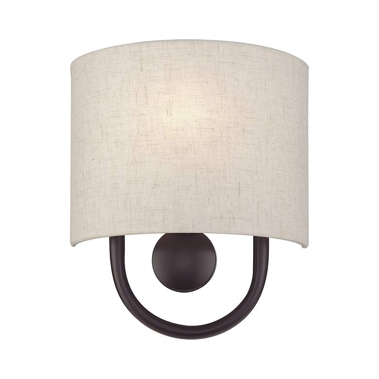 Image 3 Livex Stratton 10 1/2" High Oatmeal Fabric English Bronze ADA Sconce more views