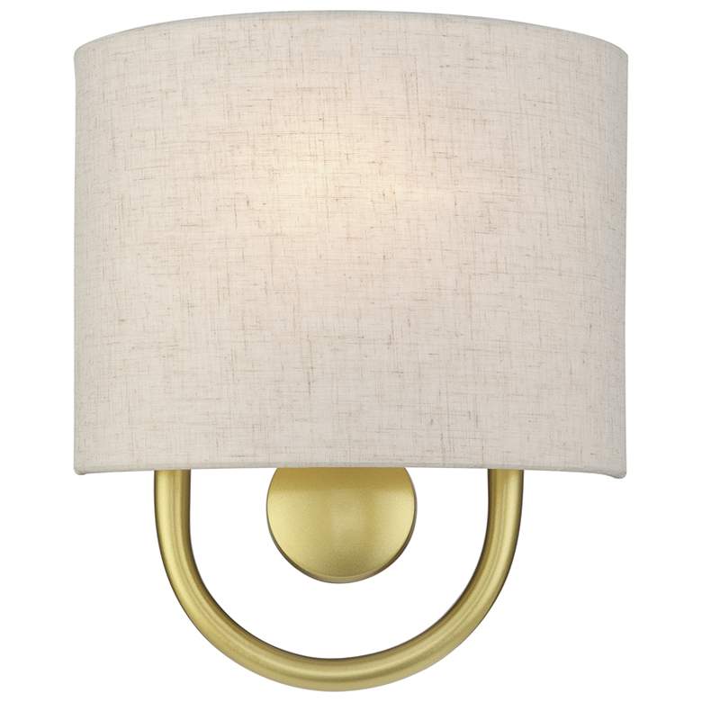 Image 1 Livex Stratton 10 1/2" High Oatmeal Fabric Soft Gold ADA Sconce
