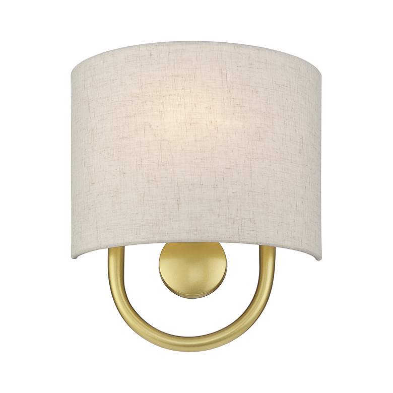 Image 3 Livex Stratton 10 1/2" High Oatmeal Fabric Soft Gold ADA Sconce more views