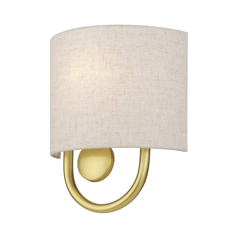 Image 4 Livex Stratton 10 1/2" High Oatmeal Fabric Soft Gold ADA Sconce more views