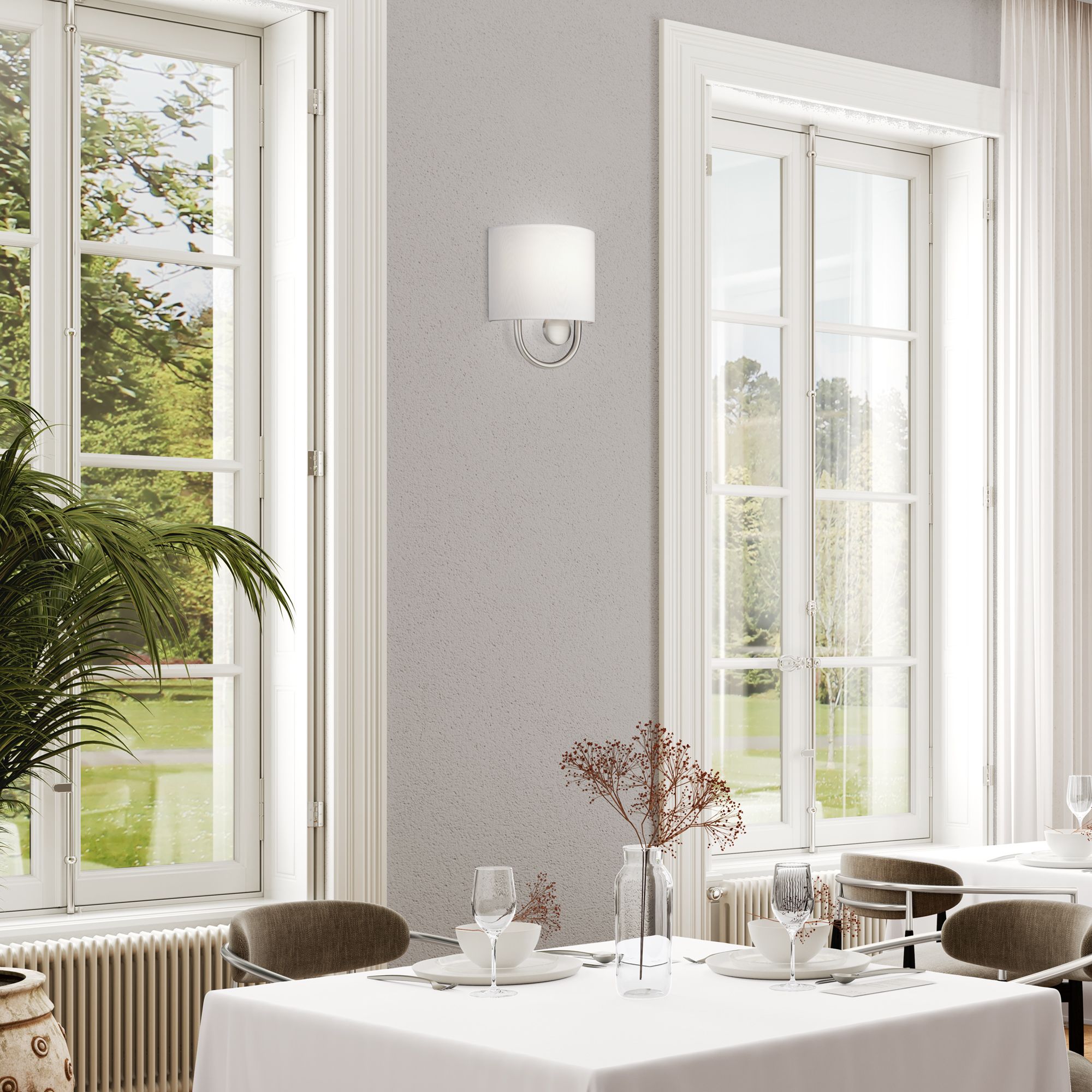 Livex Stratton 10 1/2" High White Fabric Brushed Nickel ADA Sconce