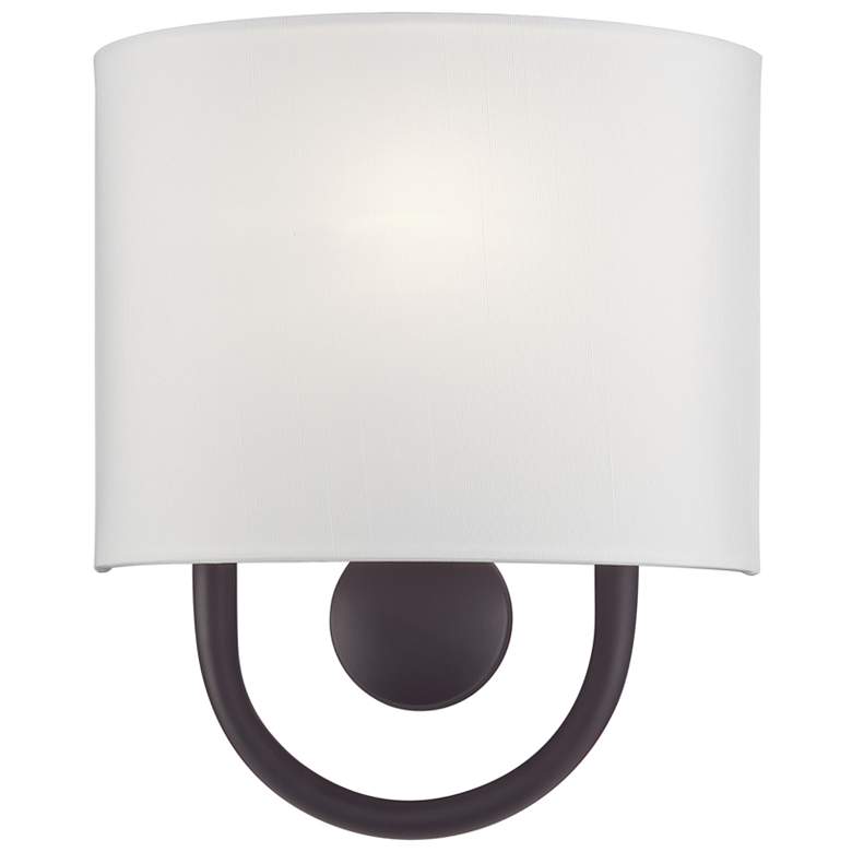Image 1 Livex Stratton 10 1/2" High White Fabric Light Bronze ADA Wall Sconce