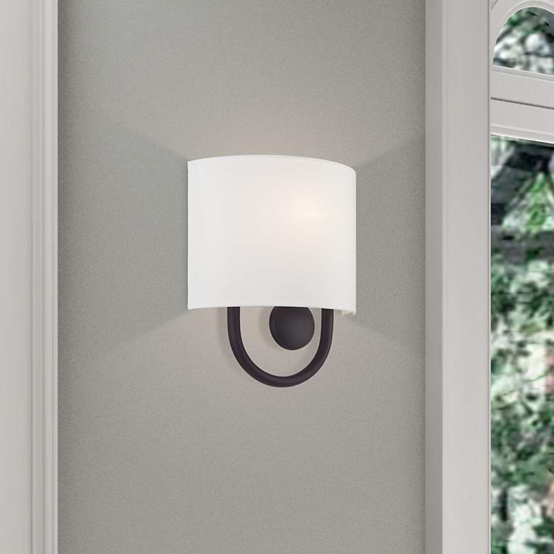 Image 1 Livex Stratton 10 1/2" High White Fabric Light Bronze ADA Wall Sconce