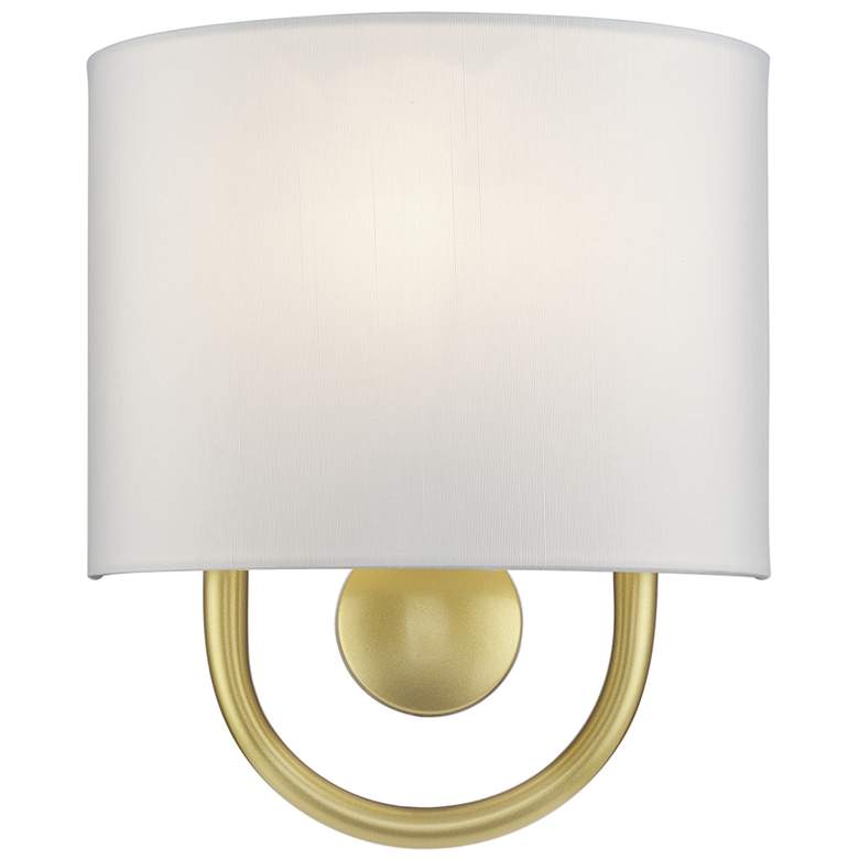 Image 1 Livex Stratton 10 1/2" High White Fabric Light Gold ADA Wall Sconce
