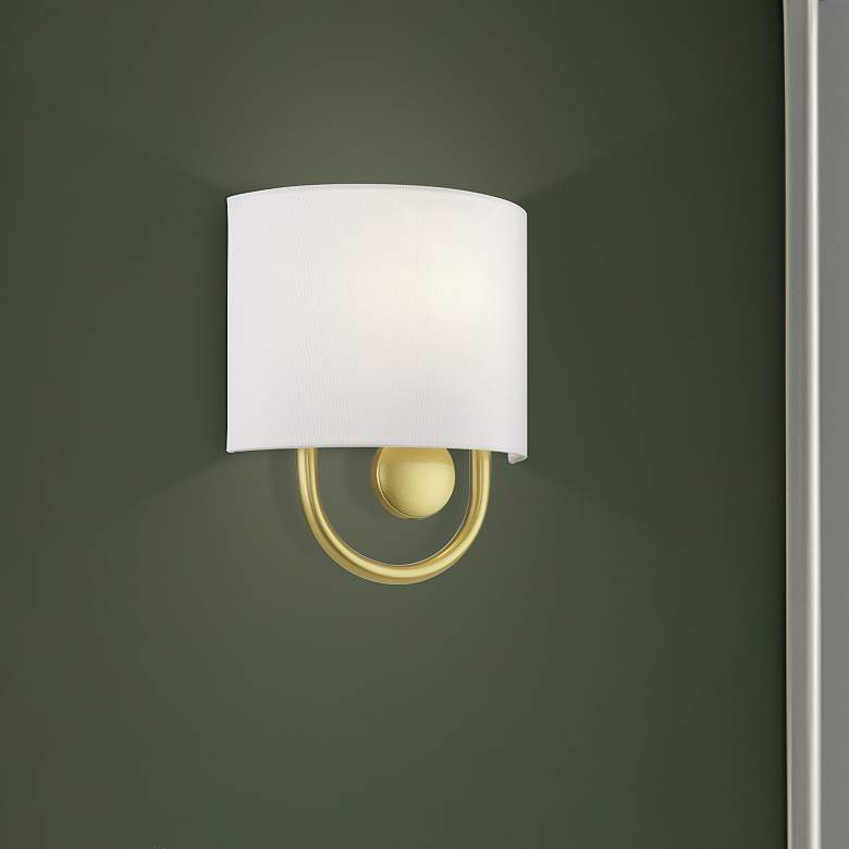 Image 1 Livex Stratton 10 1/2" High White Fabric Light Gold ADA Wall Sconce