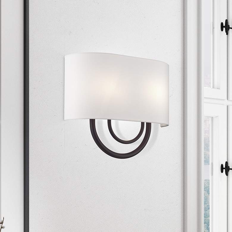 Image 1 Livex Stratton 13" Wide 2-Light ADA Bronze and White Shade Wall Sconce