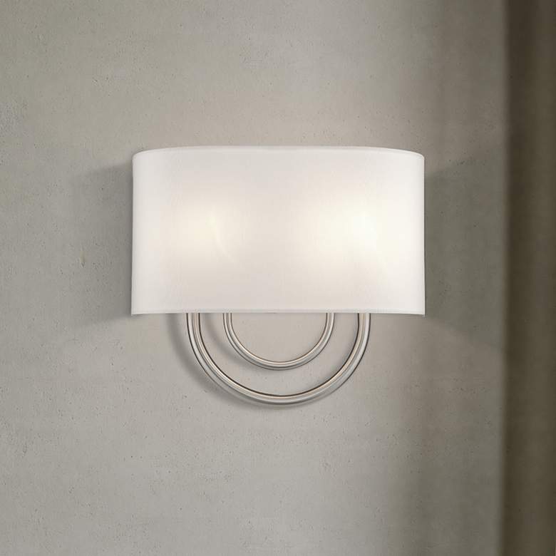 Image 1 Livex Stratton 13" Wide 2-Light Nickel and Off-White Shade ADA Sconce