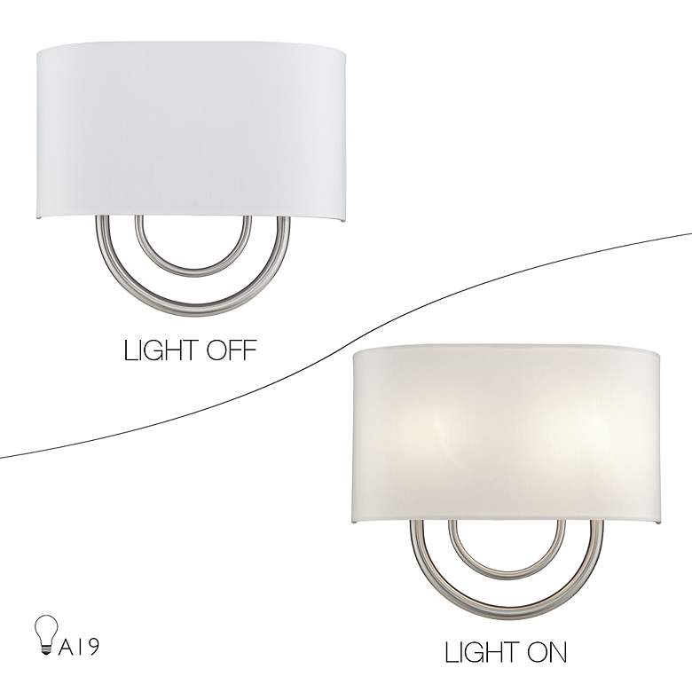 Image 7 Livex Stratton 13" Wide 2-Light Nickel and Off-White Shade ADA Sconce more views