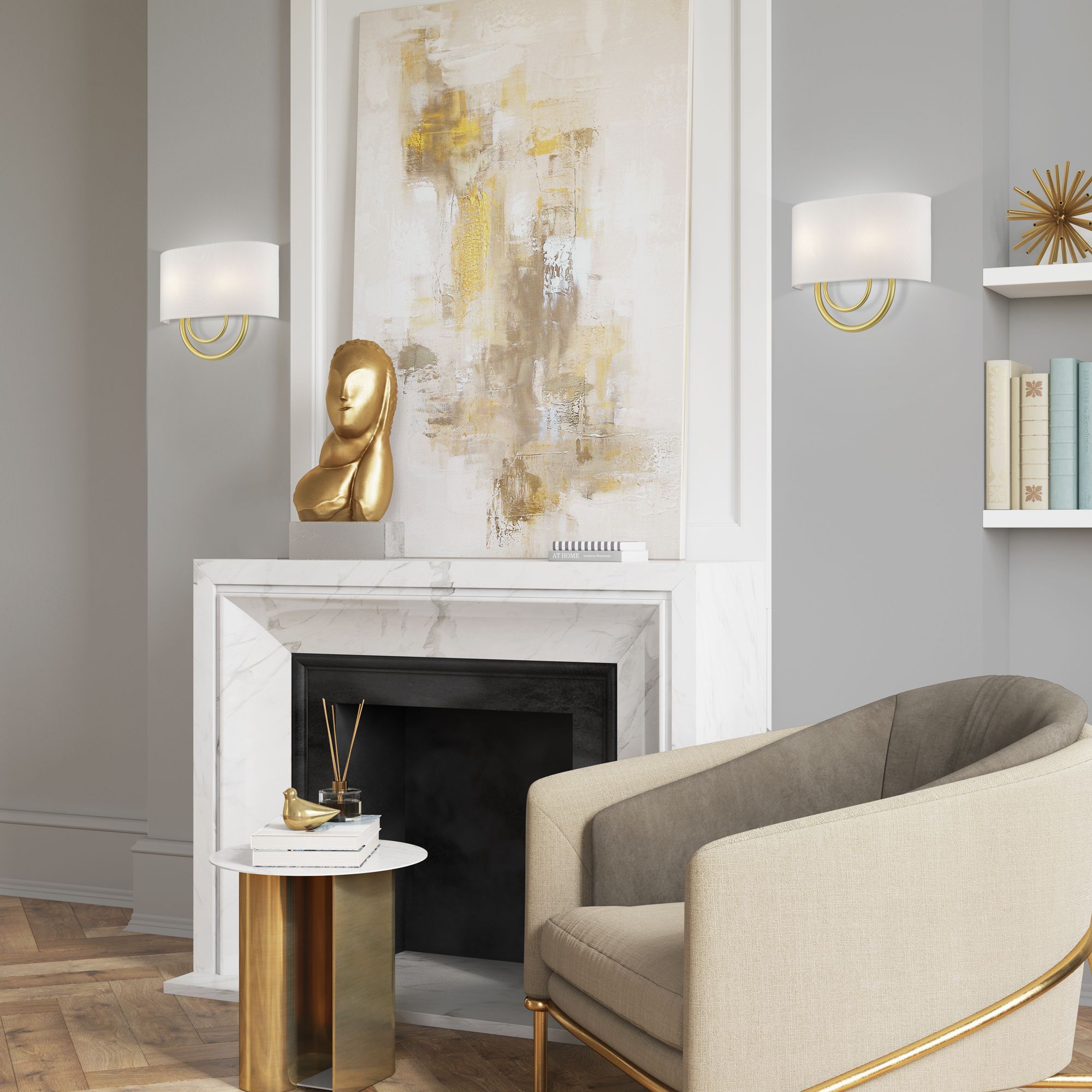 Livex Stratton 13" Wide 2-Light Off-White Shade Gold ADA Wall Sconce