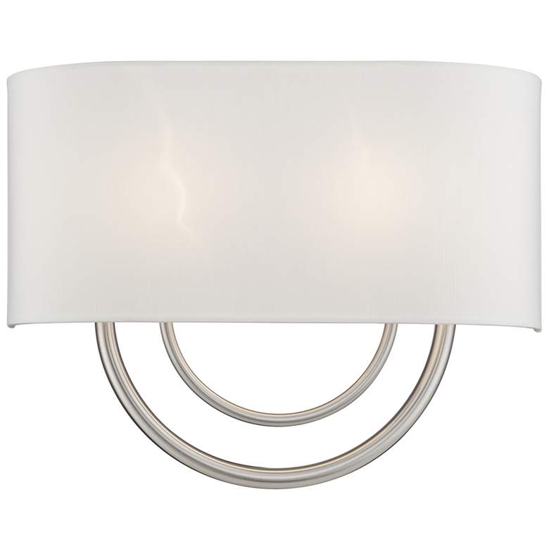 Image 1 Livex Stratton 15" Wide 2-Light Nickel Off-White Shade ADA Sconce