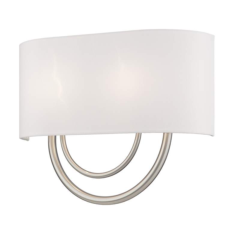 Image 4 Livex Stratton 15" Wide 2-Light Nickel Off-White Shade ADA Sconce more views