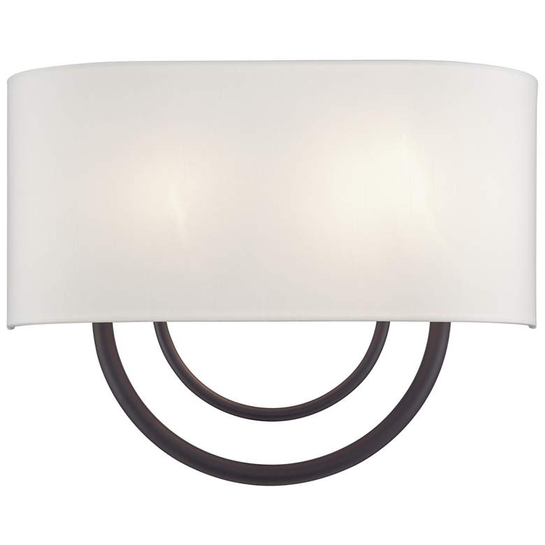Image 1 Livex Stratton 15" Wide Bronze with Off-White Fabric Shade ADA Sconce