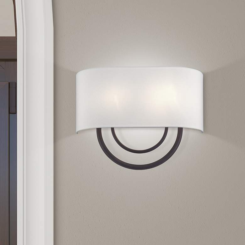 Image 1 Livex Stratton 15" Wide Bronze with Off-White Fabric Shade ADA Sconce