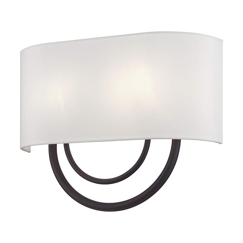 Image 4 Livex Stratton 15" Wide Bronze with Off-White Fabric Shade ADA Sconce more views