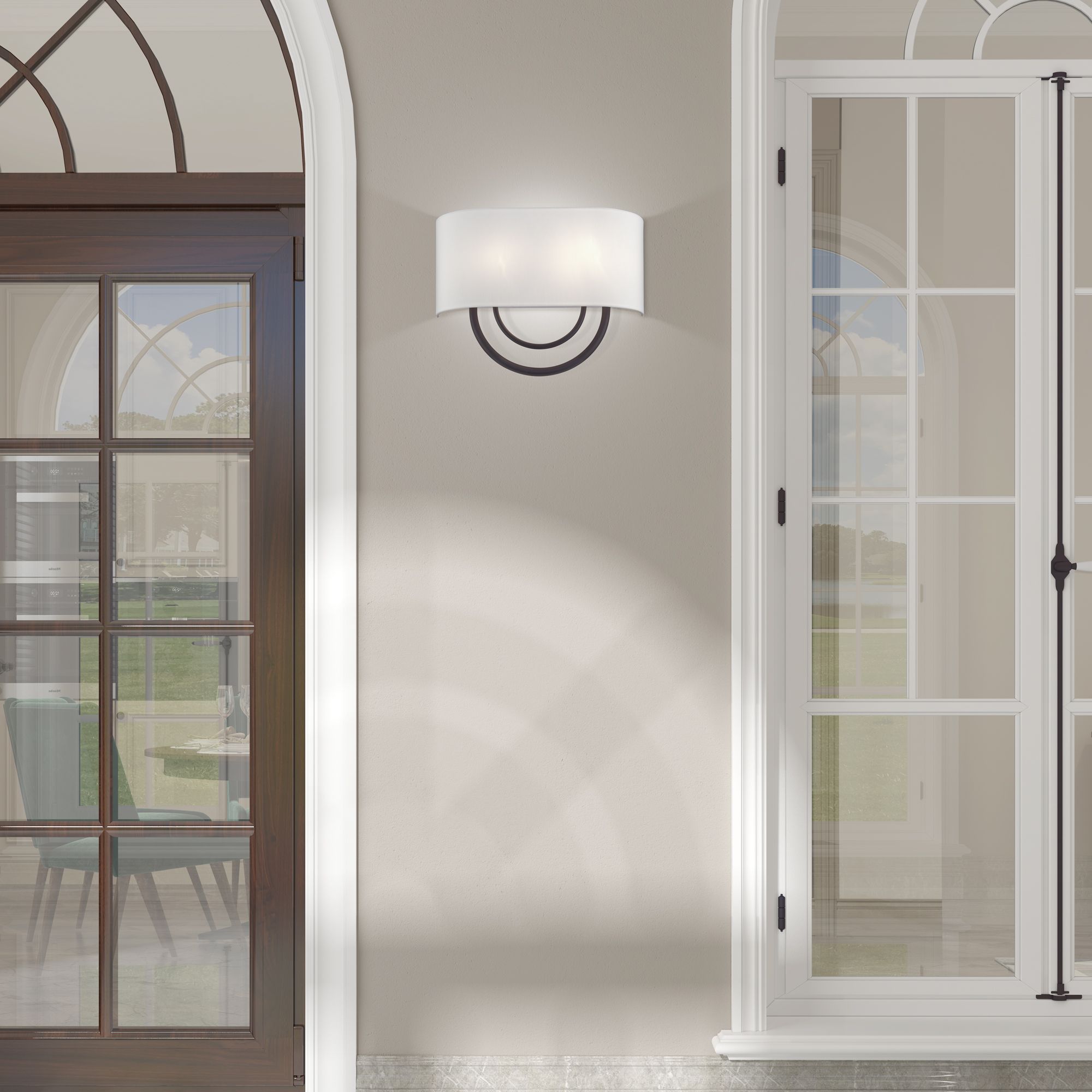 Livex Stratton 15" Wide Bronze with Off-White Fabric Shade ADA Sconce