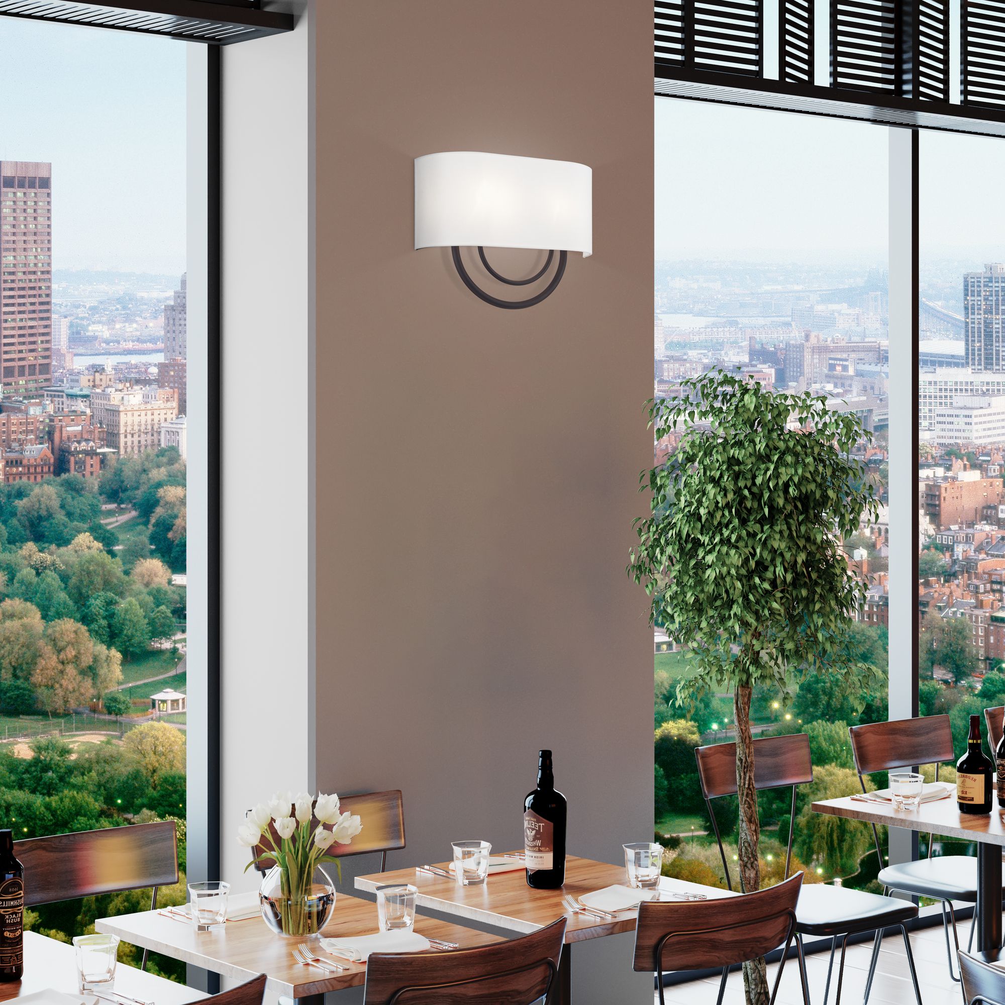 Livex Stratton 15" Wide Bronze with Off-White Fabric Shade ADA Sconce