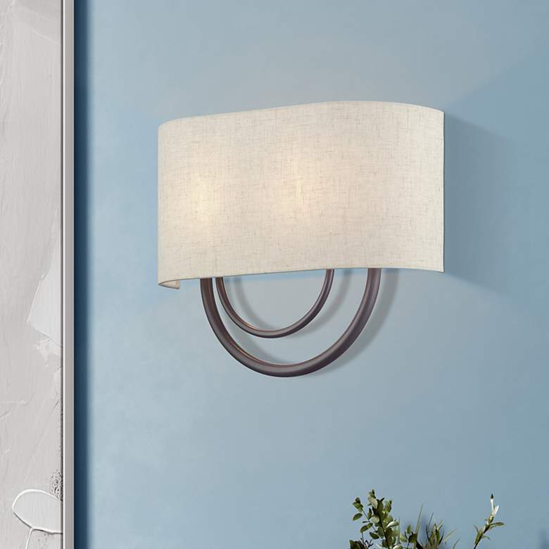 Image 1 Livex Stratton 9" Oatmeal and English Bronze 2-Light ADA Wall Sconce