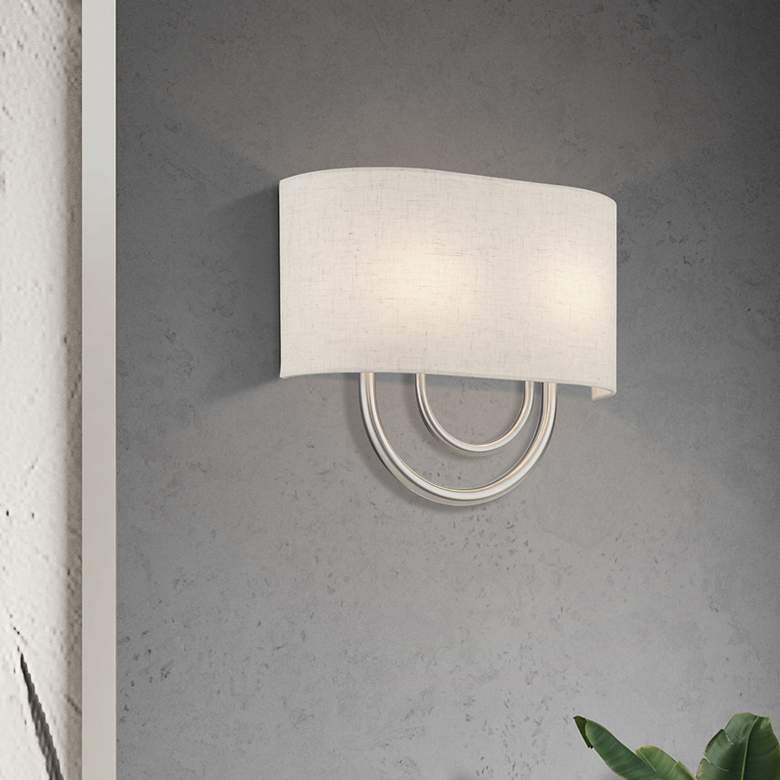Image 1 Livex Stratton 9" Wide 2-Light Oatmeal and Nickel ADA Wall Sconce