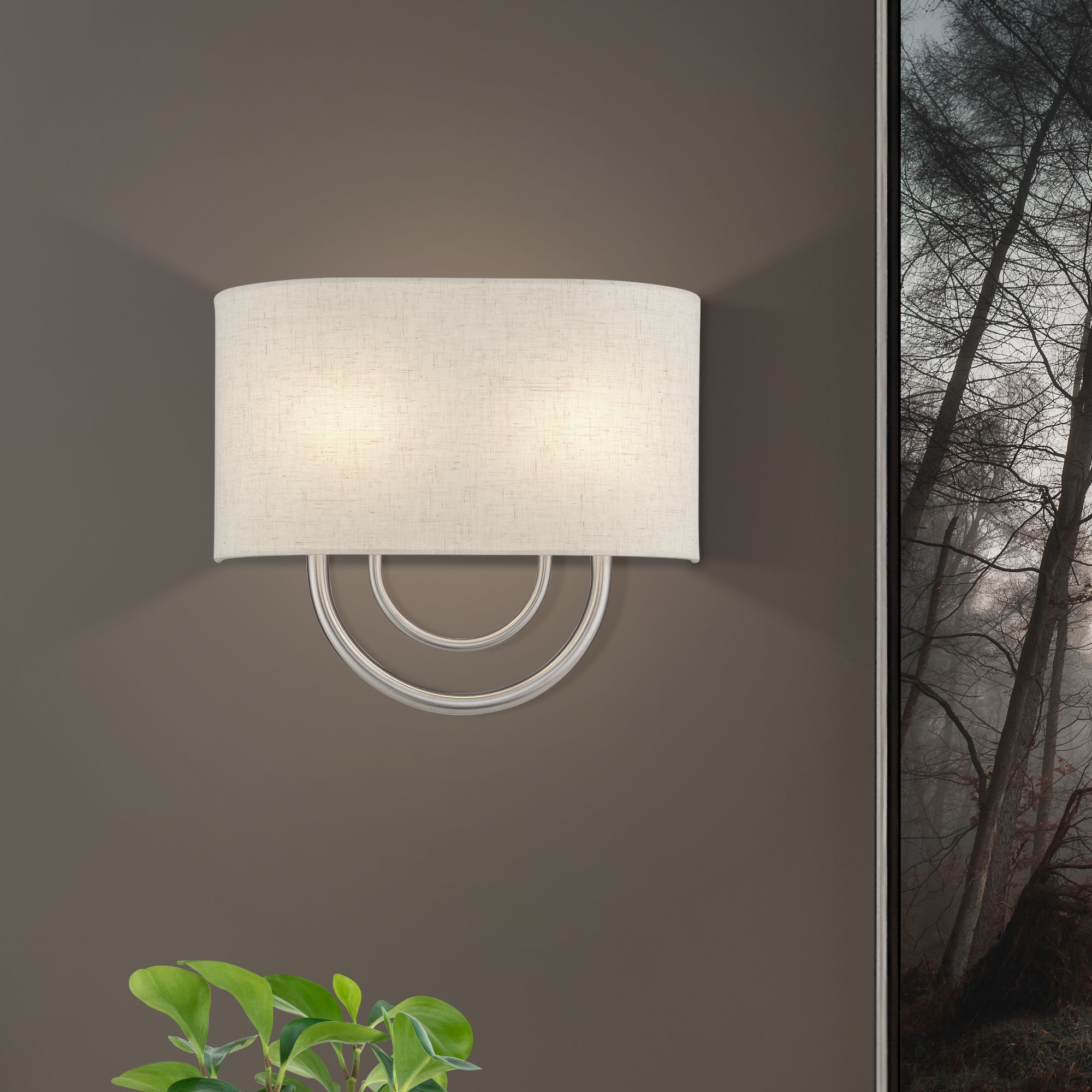 Livex Stratton 9" Wide 2-Light Oatmeal and Nickel ADA Wall Sconce