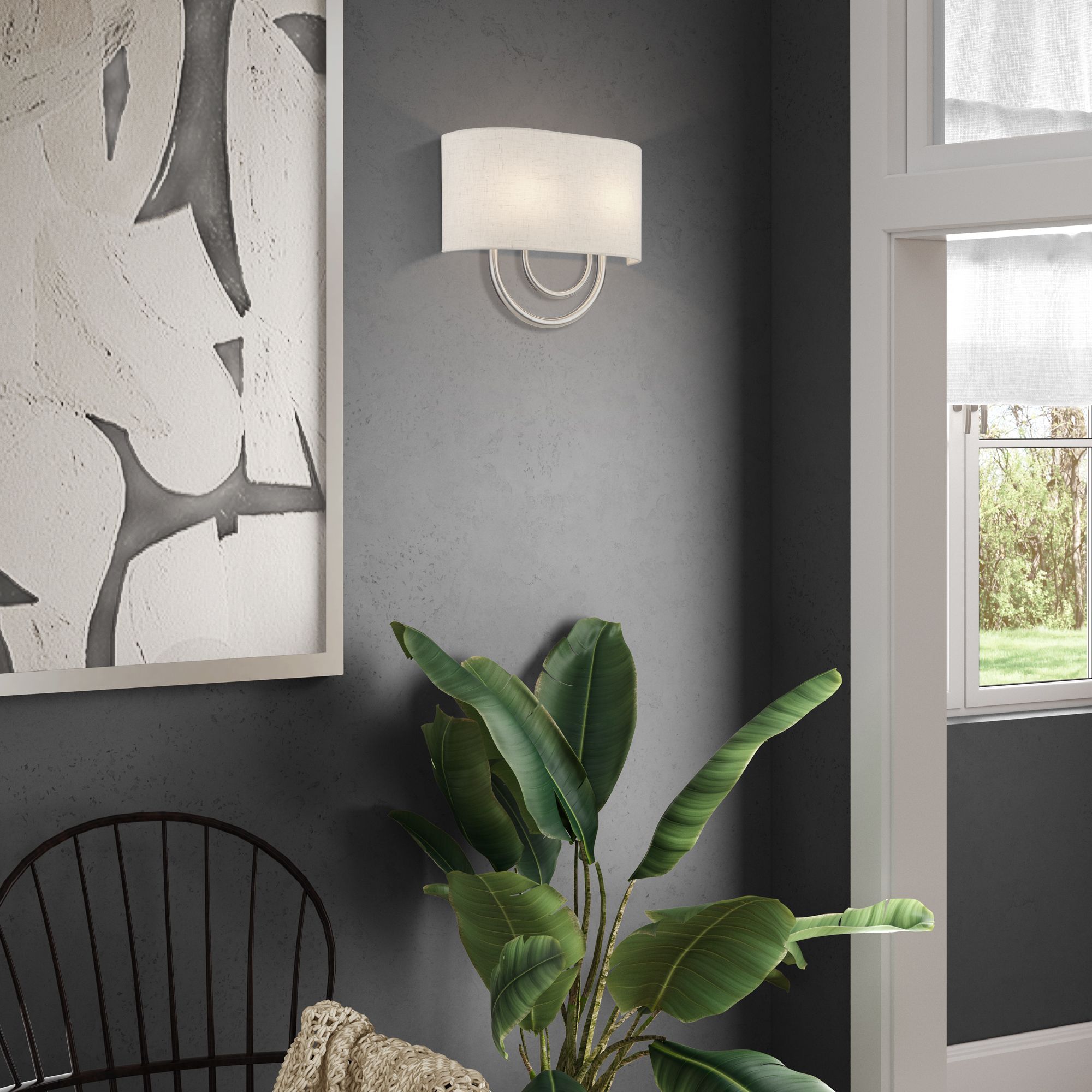 Livex Stratton 9" Wide 2-Light Oatmeal and Nickel ADA Wall Sconce