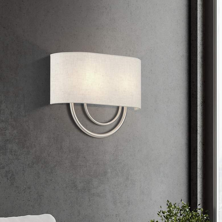 Image 1 Livex Stratton 9" Wide 2-Light Oatmeal Brushed Nickel ADA Sconce