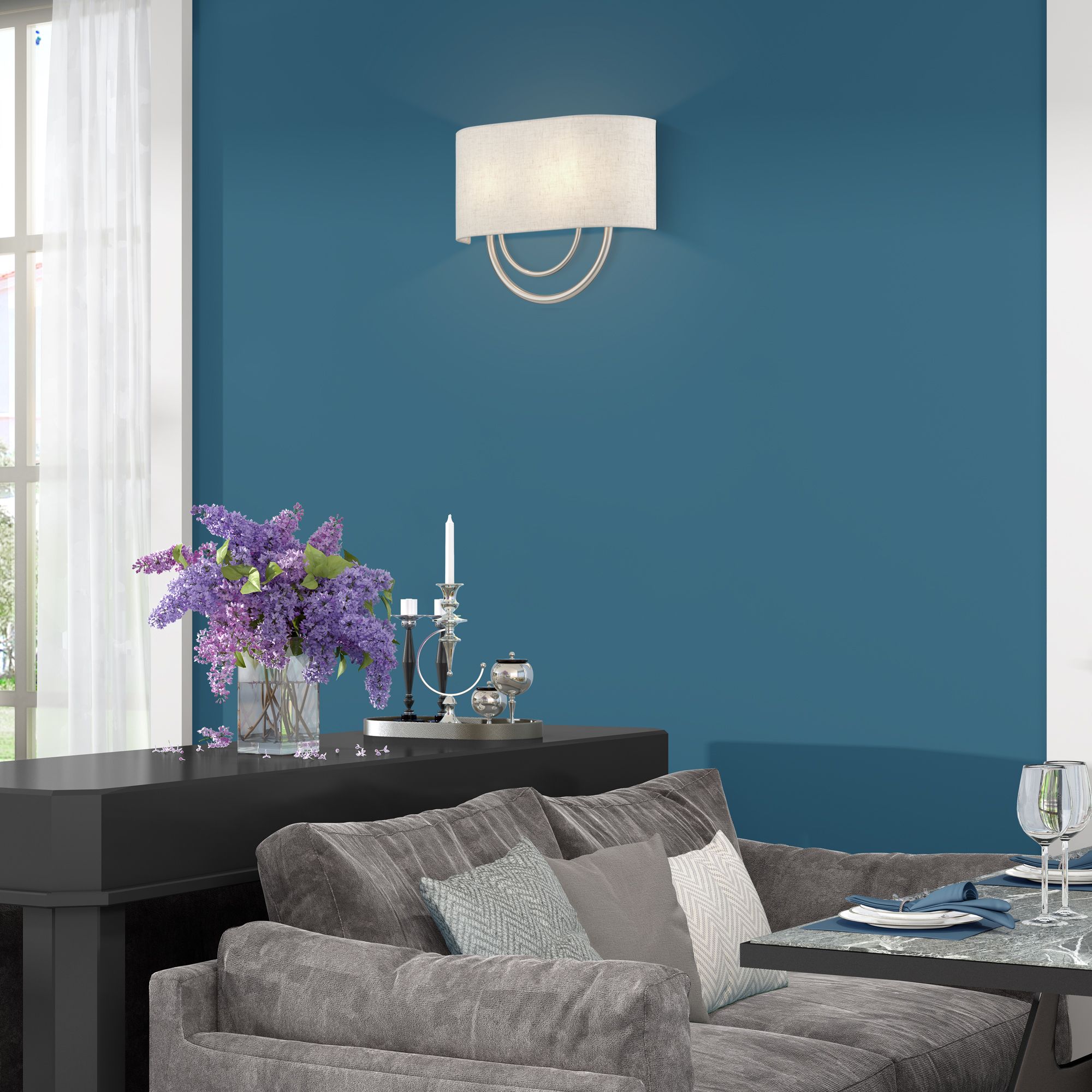 Livex Stratton 9" Wide 2-Light Oatmeal Brushed Nickel ADA Sconce