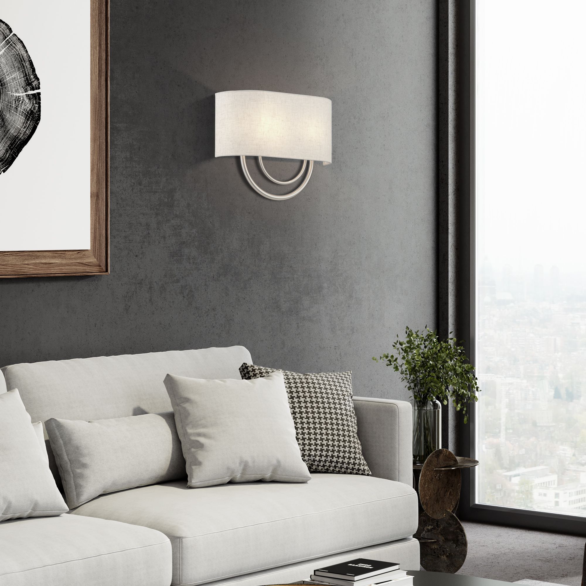 Livex Stratton 9" Wide 2-Light Oatmeal Brushed Nickel ADA Sconce