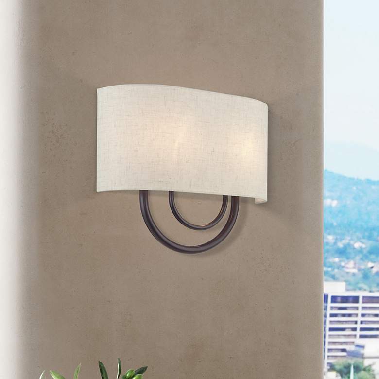 Image 1 Livex Stratton 9" Wide 2-Light Oatmeal English Bronze ADA Sconce