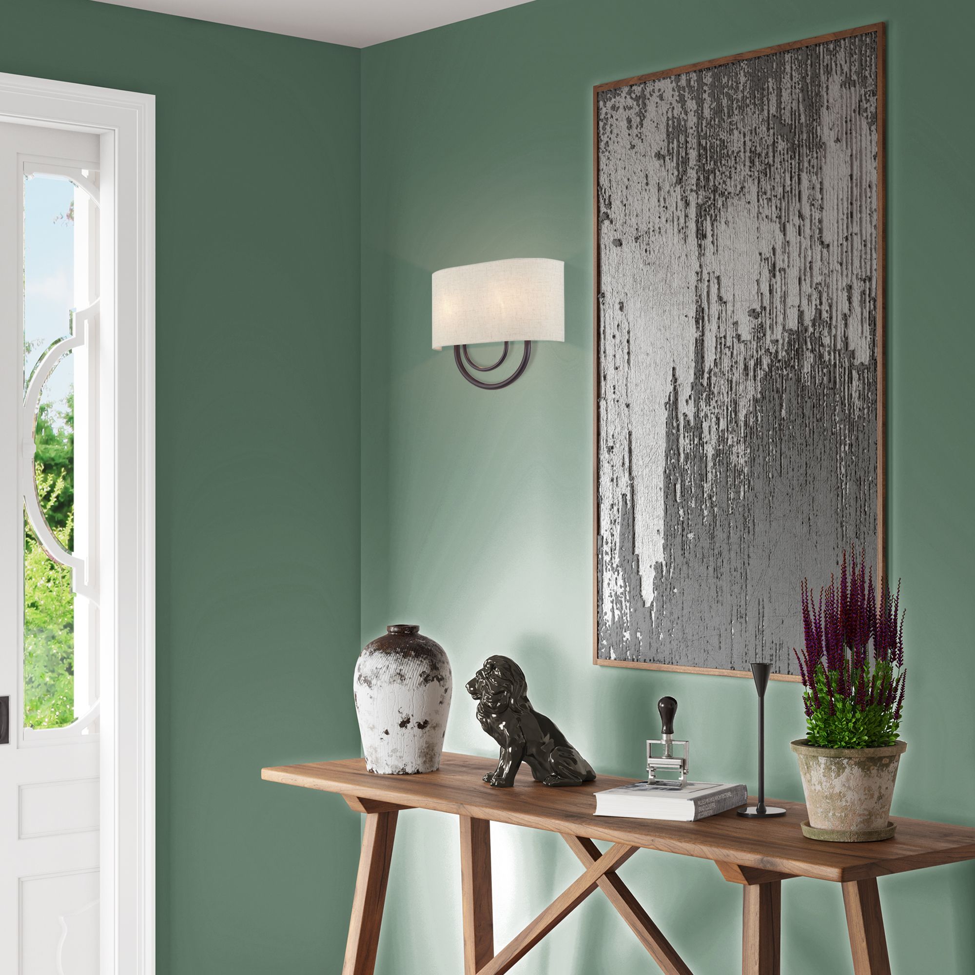 Livex Stratton 9" Wide 2-Light Oatmeal English Bronze ADA Sconce